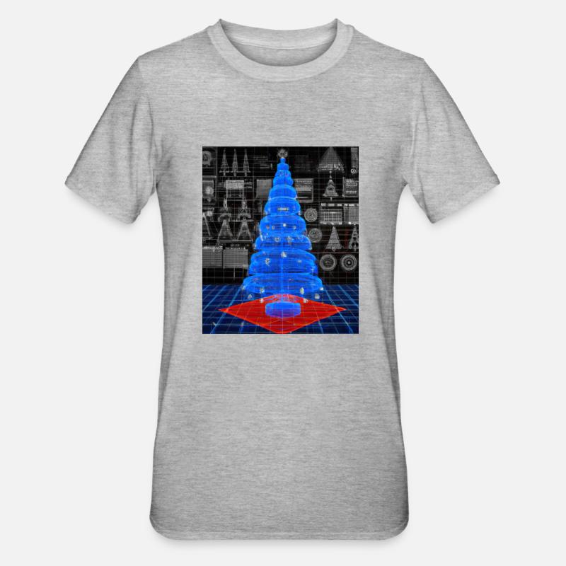 Weihnachten Weihnachtsbaum Schematic Blaupause - Unisex Polycotton T-Shirt - Grau meliert