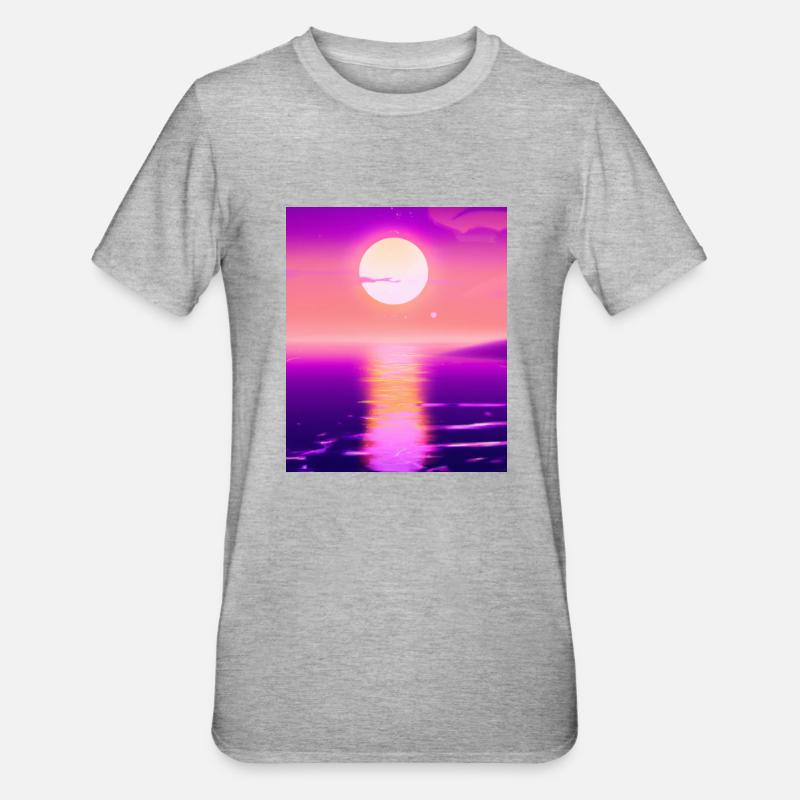Vaporwave Sun Synthwave Sunset - T-shirt polycoton Unisexe - gris chiné