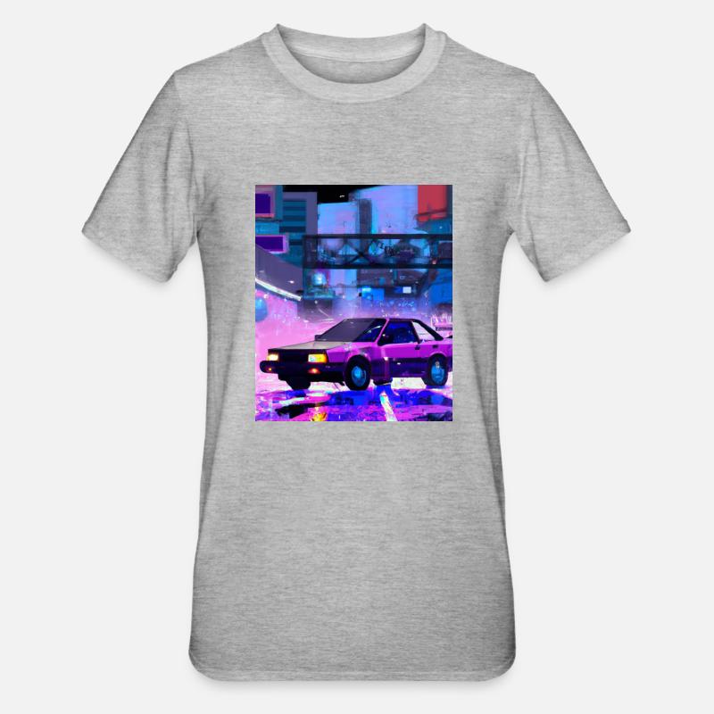 Vaporwave Esthétique Synthwave Car - T-shirt polycoton Unisexe - gris chiné
