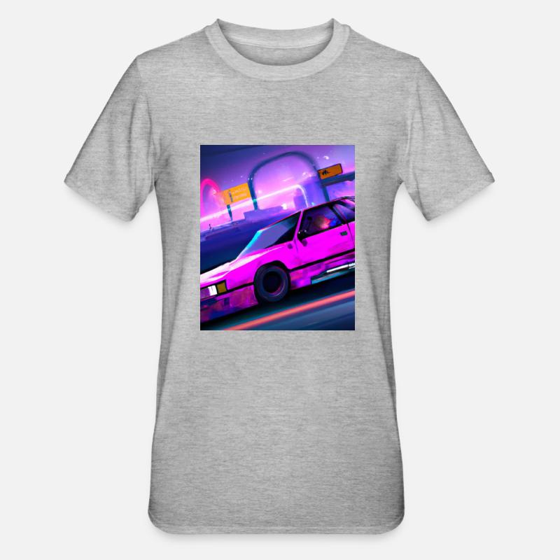 Vaporwave Esthétique Synthwave Car - T-shirt polycoton Unisexe - gris chiné