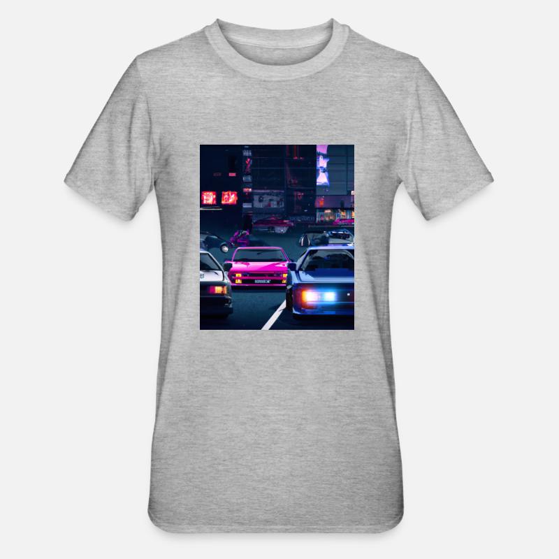Vaporwave Esthétique Synthwave Car - T-shirt polycoton Unisexe - gris chiné