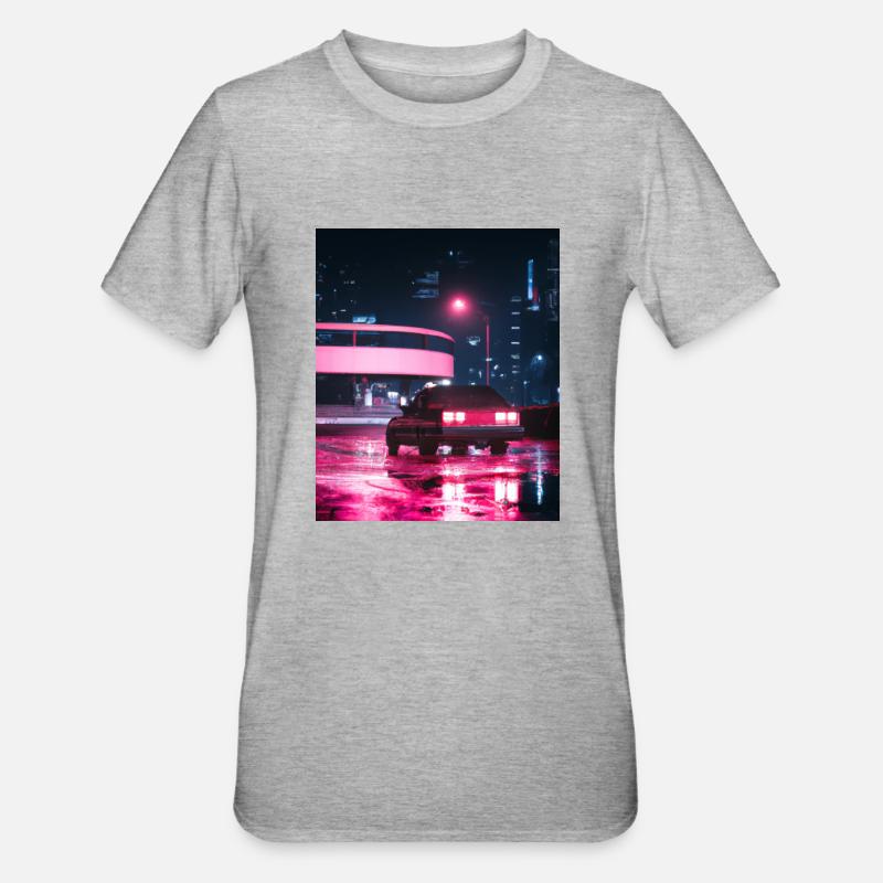 Vaporwave Esthétique Synthwave Car - T-shirt polycoton Unisexe - gris chiné