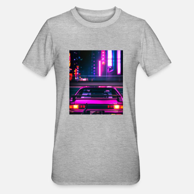 Vaporwave Esthétique Synthwave Car - T-shirt polycoton Unisexe - gris chiné