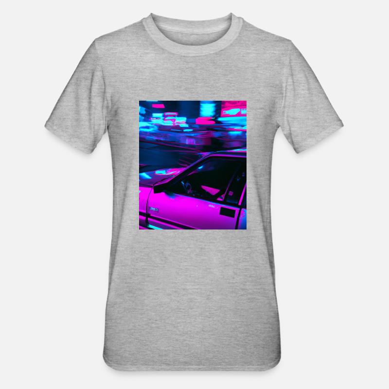 Vaporwave Esthétique Synthwave Car - T-shirt polycoton Unisexe - gris chiné