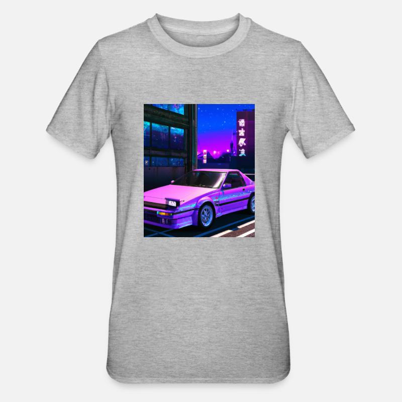 Vaporwave Esthétique Synthwave Car - T-shirt polycoton Unisexe - gris chiné