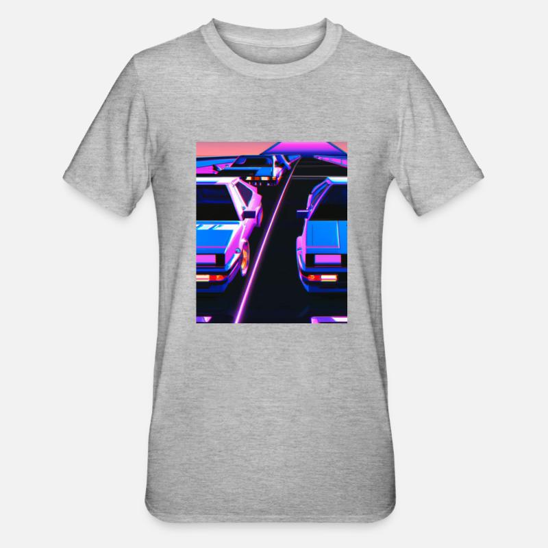 Vaporwave Esthétique Synthwave Car - T-shirt polycoton Unisexe - gris chiné