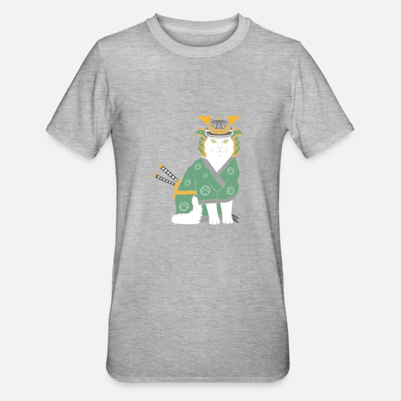 Neko Samurai Funny - Unisex Polycotton T-Shirt - heather grey