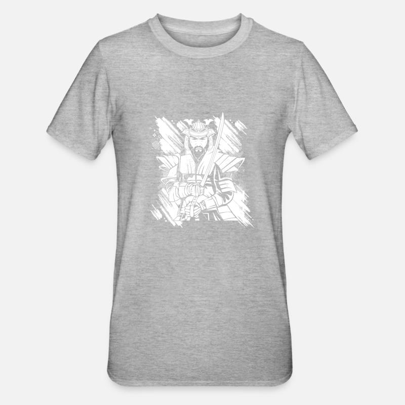 Japanese Samurai Warrior - Unisex Polycotton T-Shirt - Grau meliert