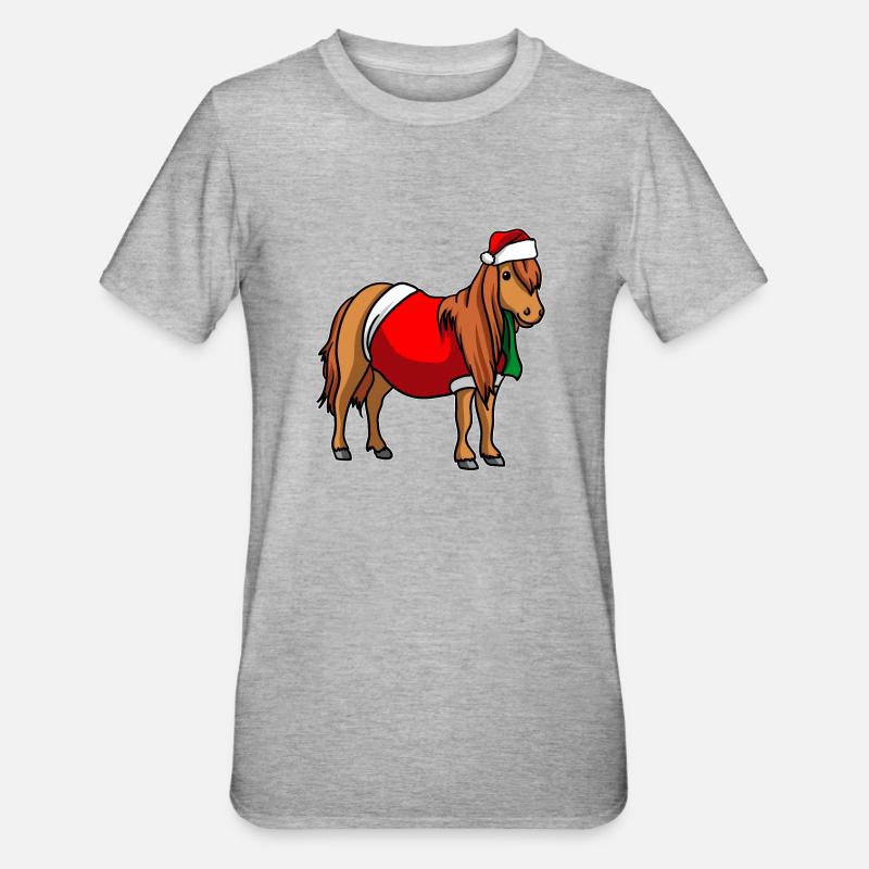 Poney avec pull de Noël - T-shirt polycoton Unisexe - gris chiné