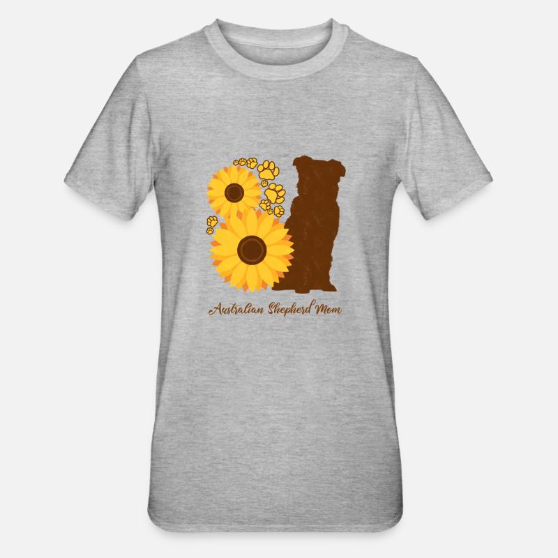 Sonnenblumenmutter - Australischer Schäferhund - Unisex Polycotton T-Shirt - Grau meliert