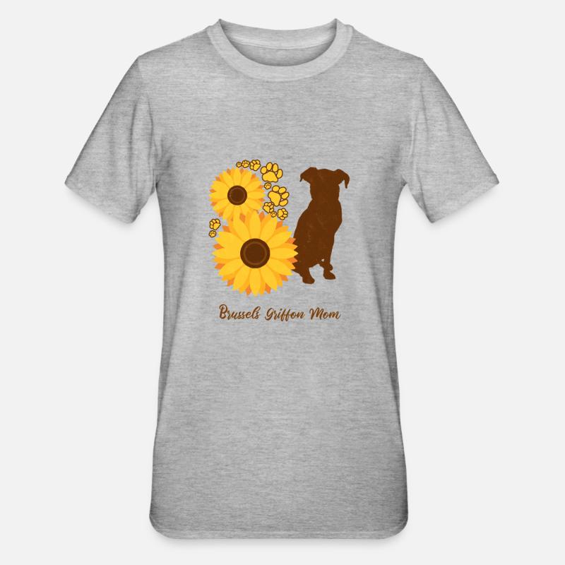 Sonnenblumenmutter - Brüsseler Griffon - Unisex Polycotton T-Shirt - Grau meliert
