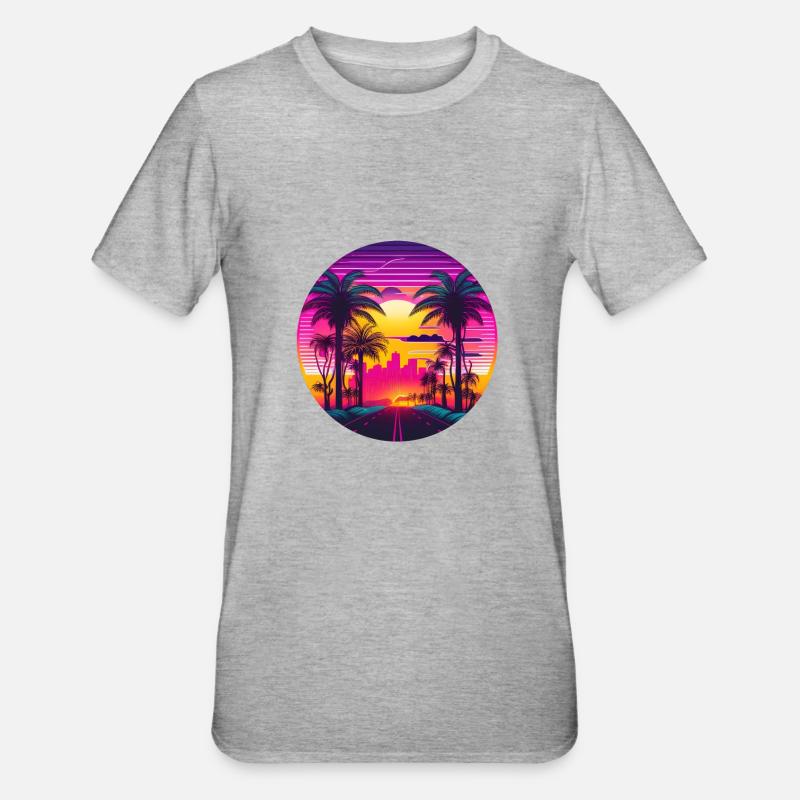 Retrowave Synthwave 80s Design - Unisex Polycotton T-Shirt - Grau meliert