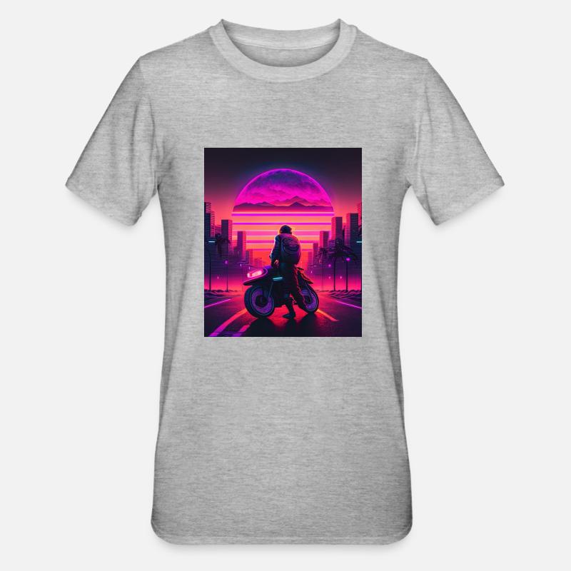 Retrowave Synthwave 80s Design - Unisex Polycotton T-Shirt - Grau meliert