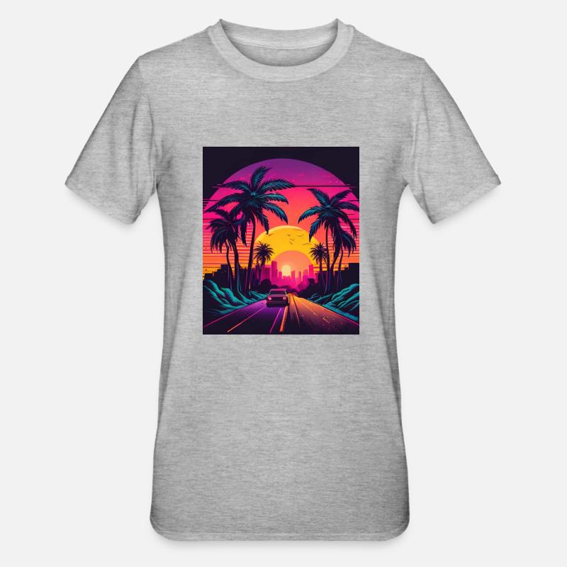Retrowave Synthwave 80s Design - Unisex Polycotton T-Shirt - Grau meliert