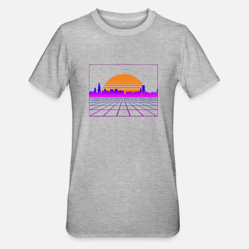 Retrowave Synthwave 80s Design - Unisex Polycotton T-Shirt - Grau meliert
