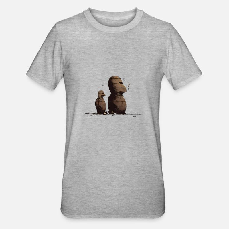 Statue de tête de Rapa Nui Moai Île de Pâques - T-shirt polycoton Unisexe - gris chiné