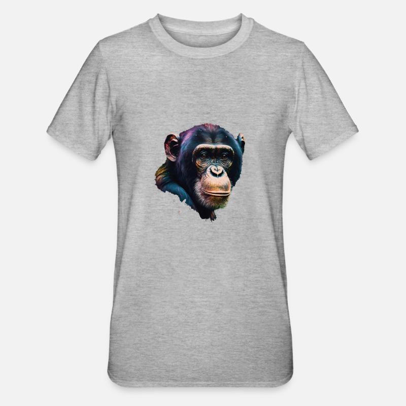 Portrait de singe chimpanzé - T-shirt polycoton Unisexe - gris chiné