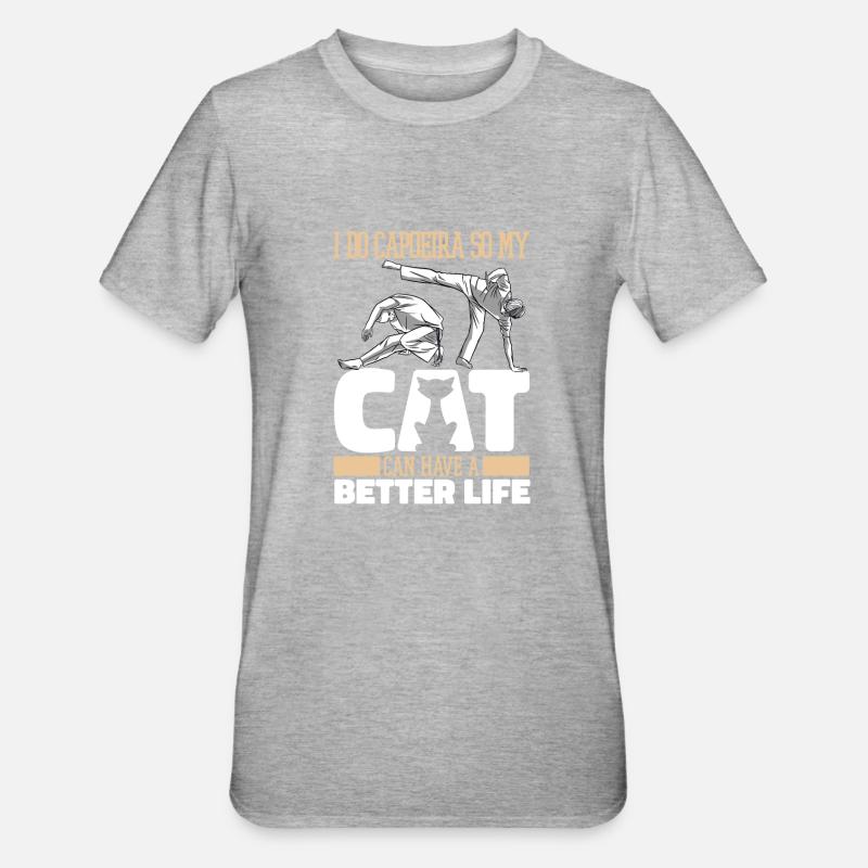 Capoeira Danse Martiale Chat - T-shirt polycoton Unisexe - gris chiné