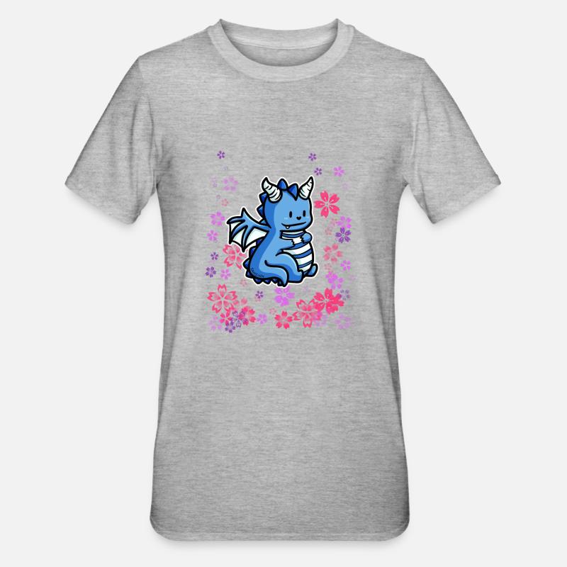 Pré de fleurs d’enfant dragon - T-shirt polycoton Unisexe - gris chiné