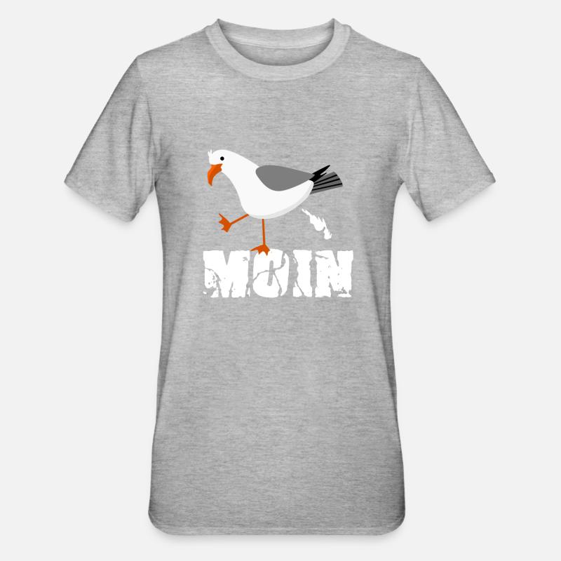 Moin Nodesee Möwe Norddeutsch - Unisex Polycotton T-Shirt - Grau meliert