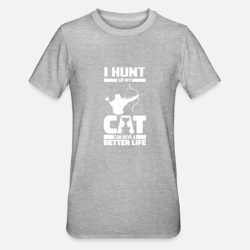 Bogenjagd Bogenjäger Katze - Unisex Polycotton T-Shirt - Grau meliert