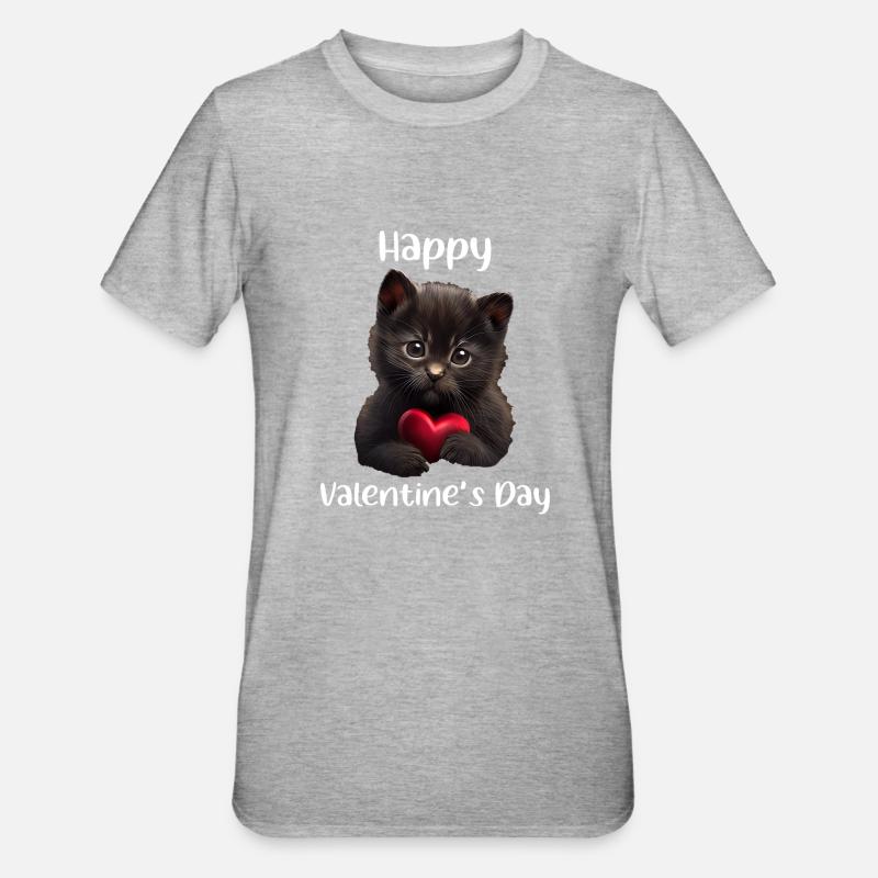 Chat de la Saint-Valentin - T-shirt polycoton Unisexe - gris chiné