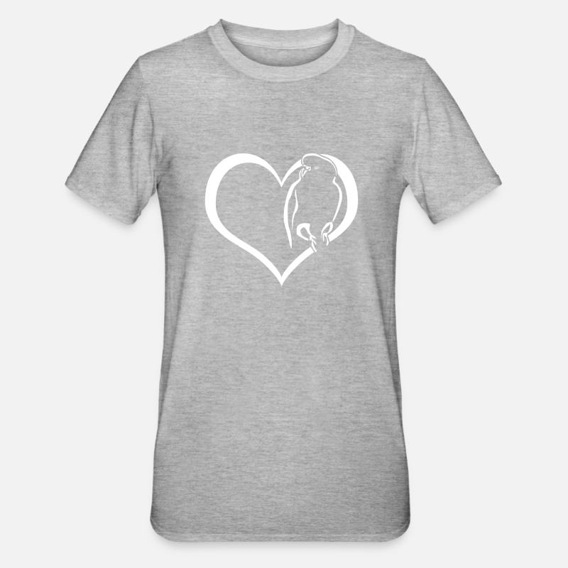 Budgerigar Coeur Budgerigars - T-shirt polycoton Unisexe - gris chiné