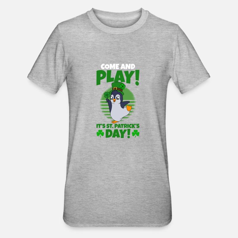 Manchot mignon Trèfle Saint-Patrick Pingouin - T-shirt polycoton Unisexe - gris chiné
