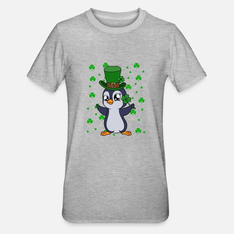 Manchot mignon Trèfle Saint-Patrick Pingouin - T-shirt polycoton Unisexe - gris chiné