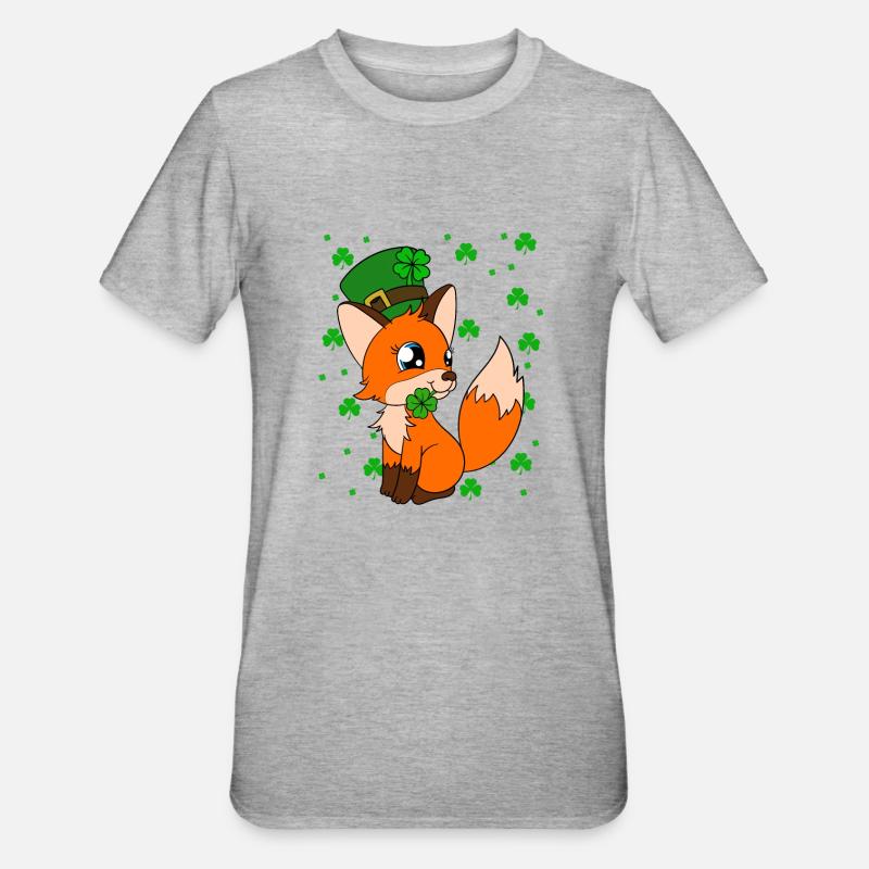 Mignon trèfle renard Saint-Patrick - T-shirt polycoton Unisexe - gris chiné