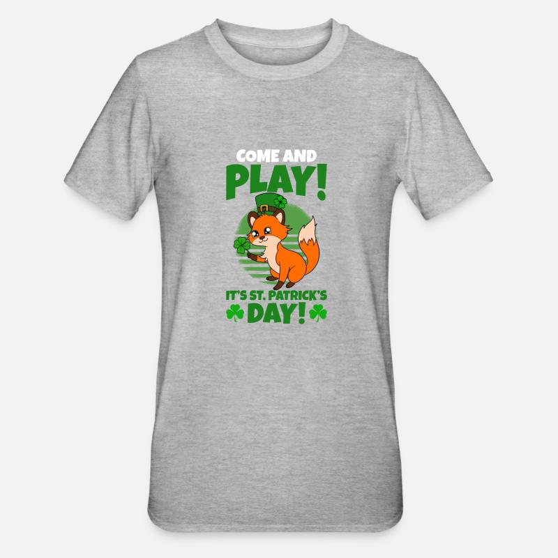 Mignon trèfle renard Saint-Patrick - T-shirt polycoton Unisexe - gris chiné