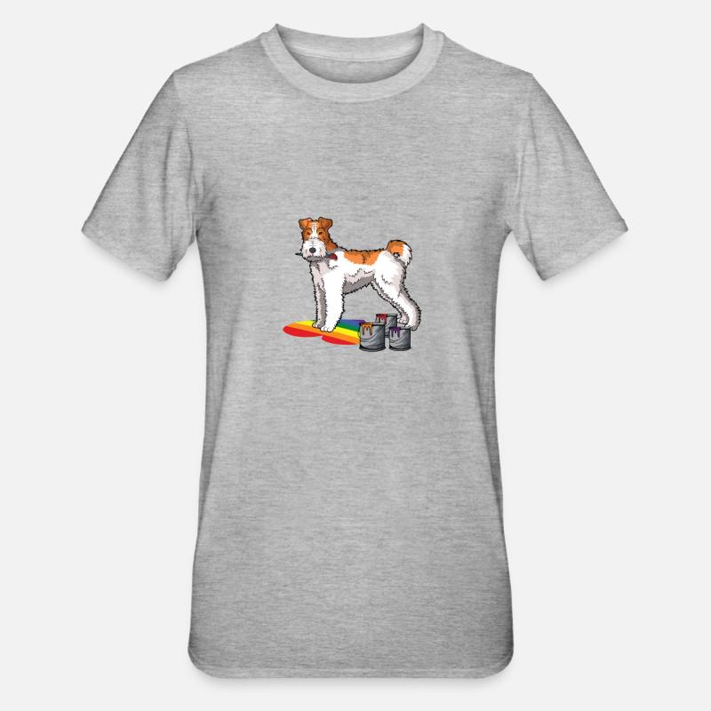 Drahthaar Foxterrier Hund - Unisex Polycotton T-Shirt - Grau meliert