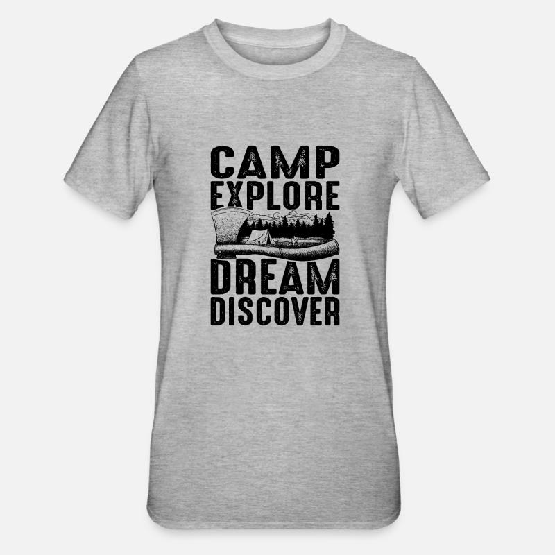 Camp Explore Dream Discover - Unisex Polycotton T-Shirt - Grau meliert