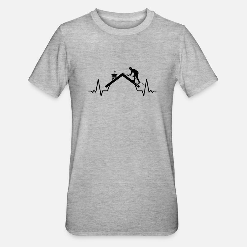Dachdeckerin Handwerker Herzschlag Dachdecker - Unisex Polycotton T-Shirt - Grau meliert