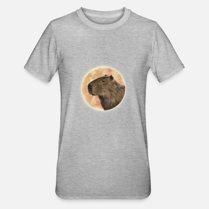 Capybara Lune - T-shirt polycoton Unisexe - gris chiné