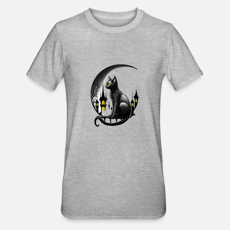 Black Cat with Crescent Moon - Gothic Gothic - Unisex Polycotton T-Shirt - heather grey