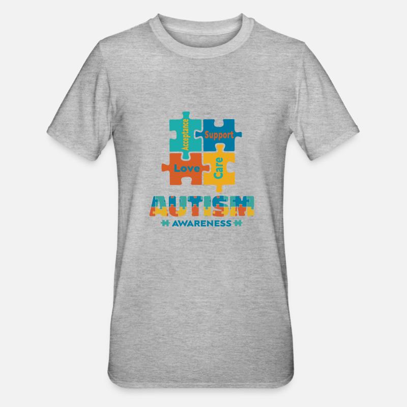 Acceptation Amour Autisme Conscience Pièce de puzzle mignonne - T-shirt polycoton Unisexe - gris chiné