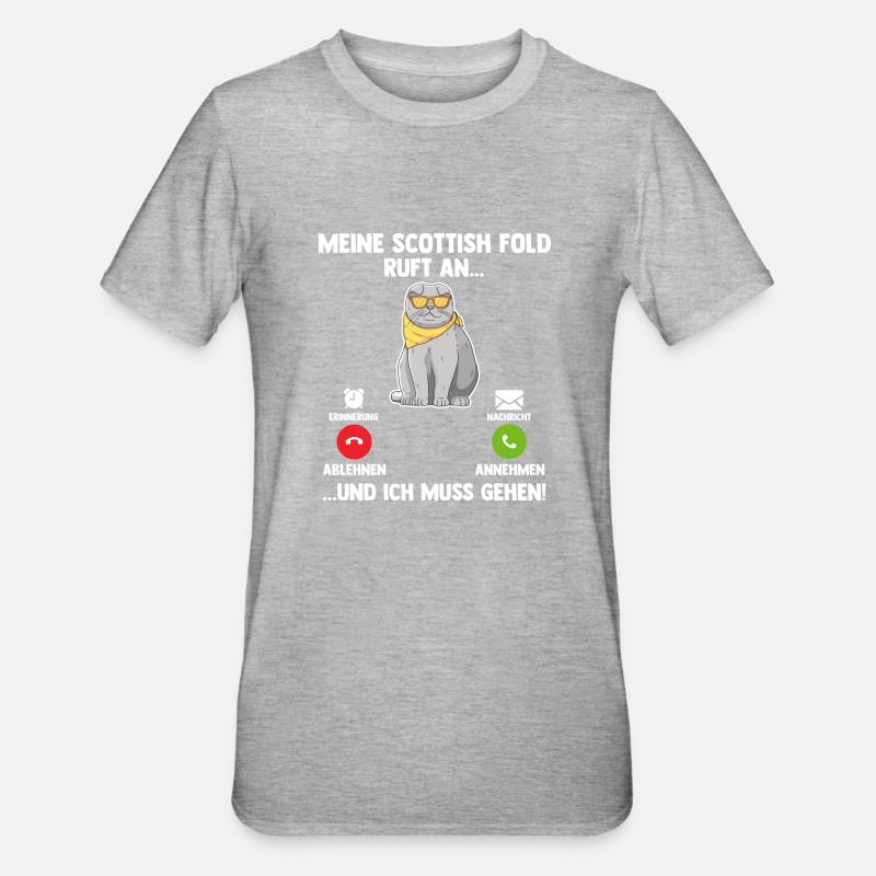 Scottish Fold Katze - Unisex Polycotton T-Shirt - Grau meliert