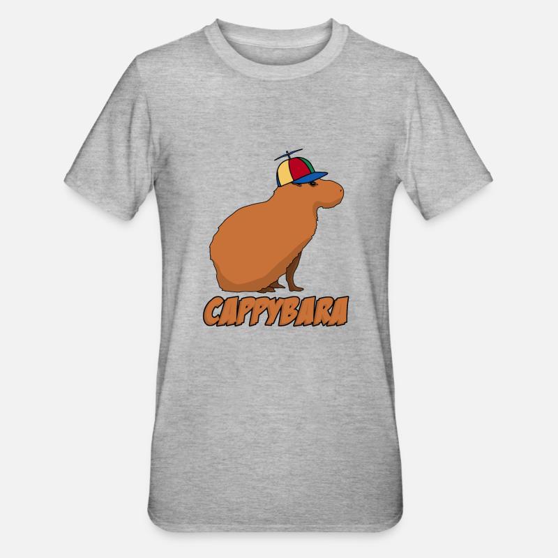 Capybara mit Cappy Capybaras - Unisex Polycotton T-Shirt - Grau meliert