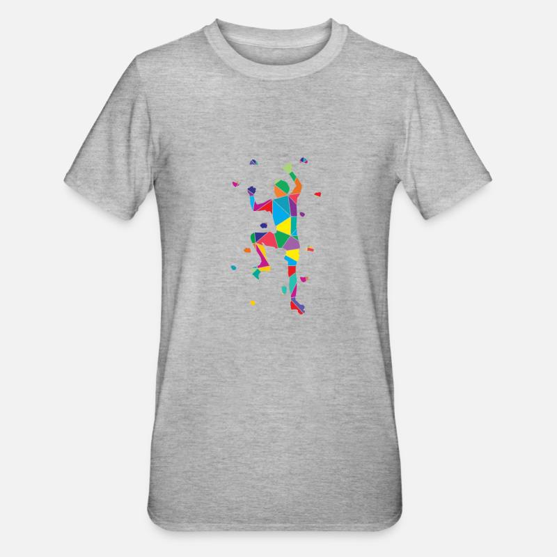 Low Poly Bergsteiger Polygon Wandklettern - Unisex Polycotton T-Shirt - Grau meliert