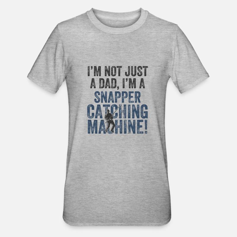 Papa Fängt - Schnapperfischen - Unisex Polycotton T-Shirt - Grau meliert