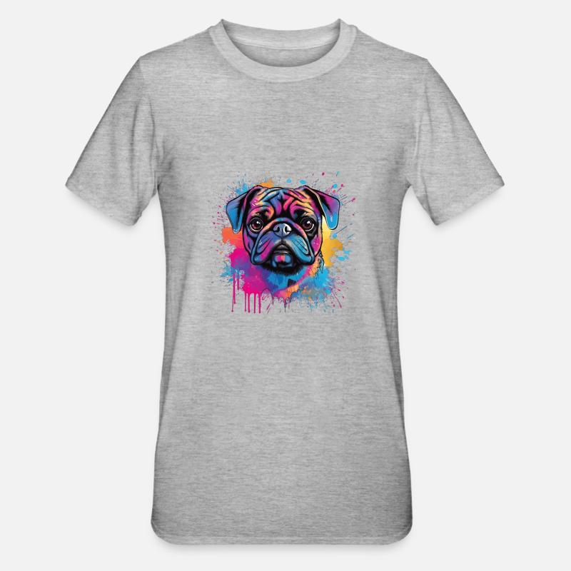 Mops-farbspritzer-design - Unisex Polycotton T-Shirt - Grau meliert