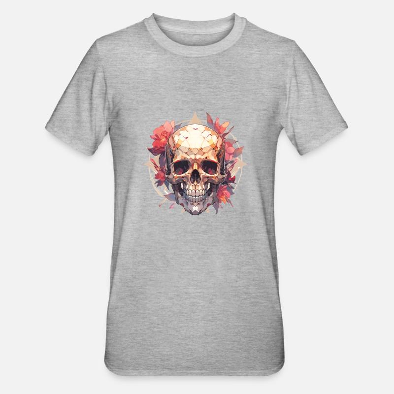 Crânes Crâne Crâne Crâne Fleurs - T-shirt polycoton Unisexe - gris chiné
