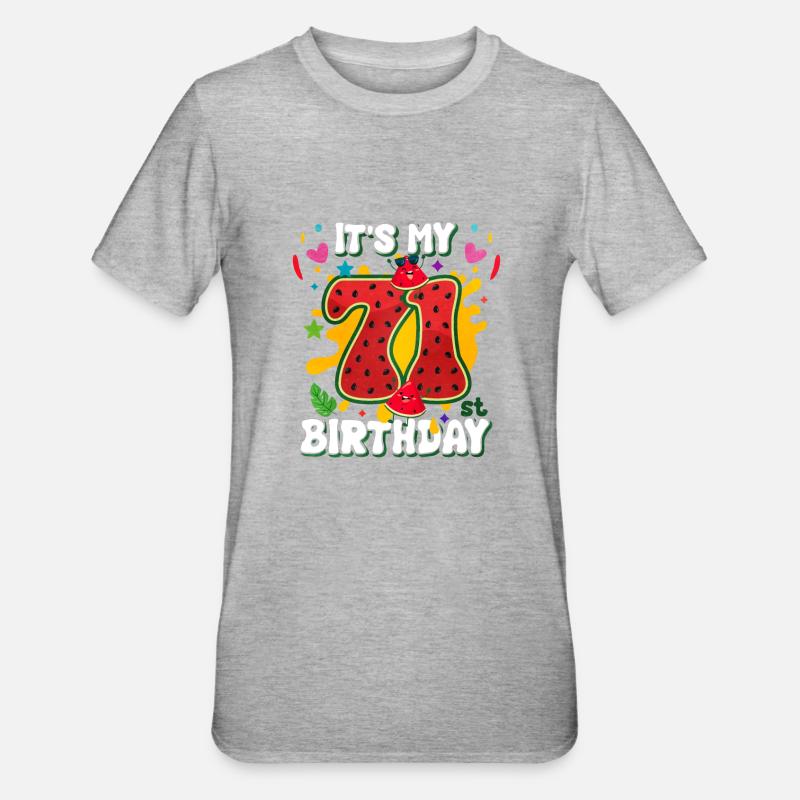 71e anniversaire Pastèque - T-shirt polycoton Unisexe - gris chiné