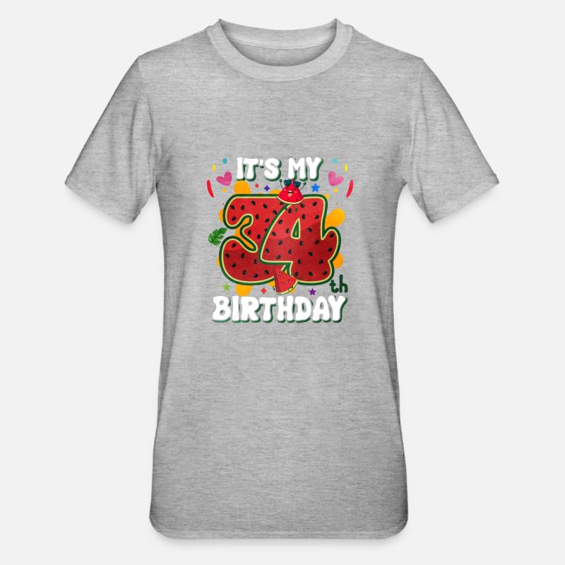 34e anniversaire Pastèque - T-shirt polycoton Unisexe - gris chiné