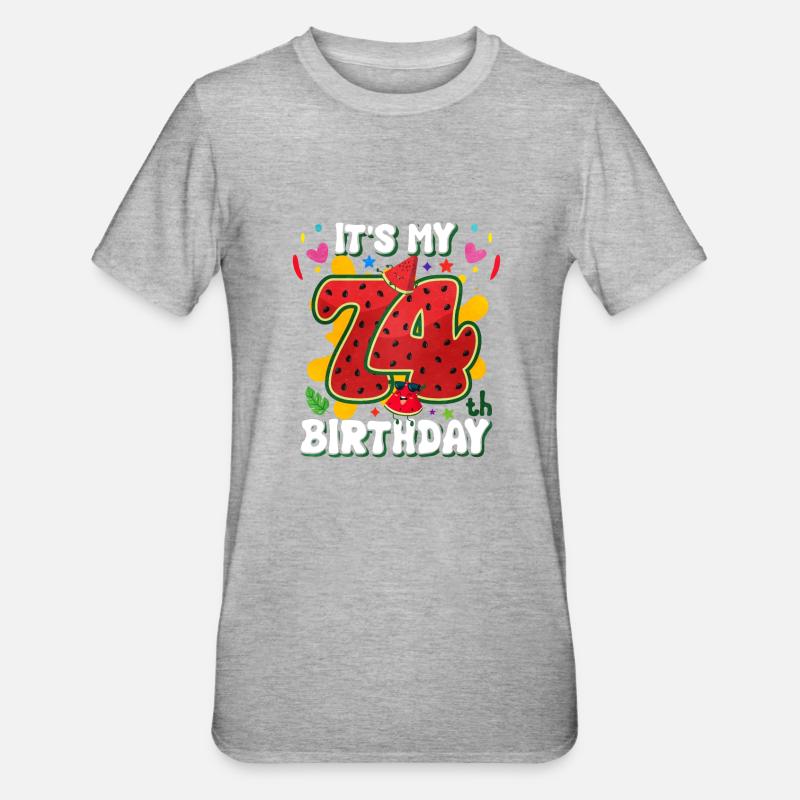 74e anniversaire Pastèque - T-shirt polycoton Unisexe - gris chiné