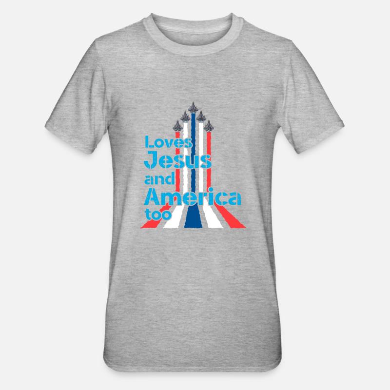 Älskar Jesus och Amerika också för pilot eller flygplan - Polycotton-T-shirt unisex - gråmelerad