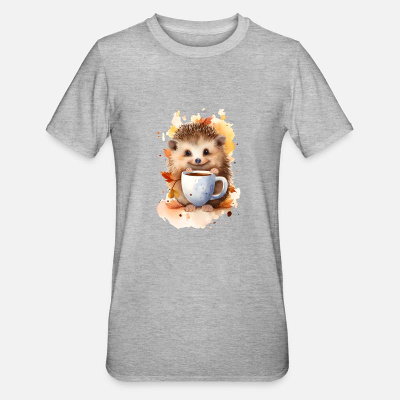 Hérisson avec style aquarelle café - T-shirt polycoton Unisexe - gris chiné