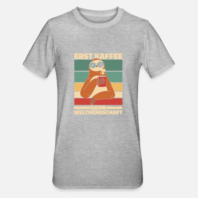 Faultier Kaffee - Unisex Polycotton T-Shirt - Grau meliert