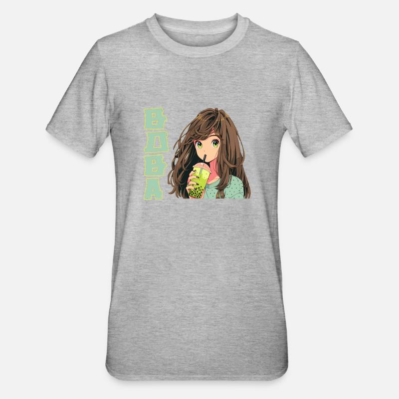 Anime and Boba Bubble Tea - Unisex Polycotton T-Shirt - Grau meliert